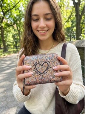 Iconic Coach x Keith Haring Multicolor Glitter Heart Zip Wallet